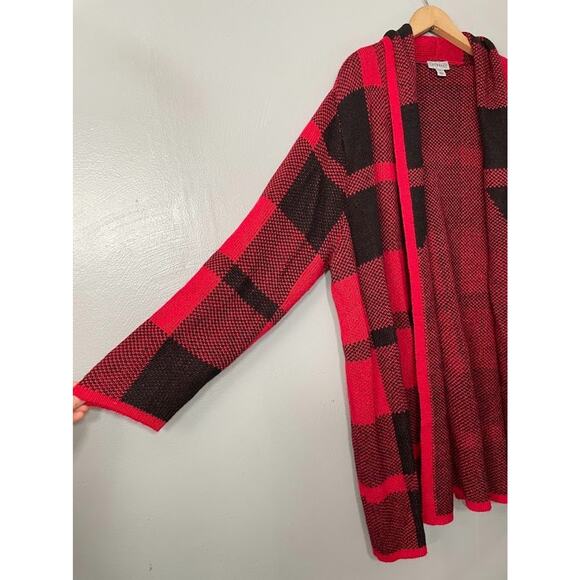 Catherines Plus Sz 1X Red Black Plaid Open Cardigan Sweater Christmas Cabincore - Picture 3 of 9